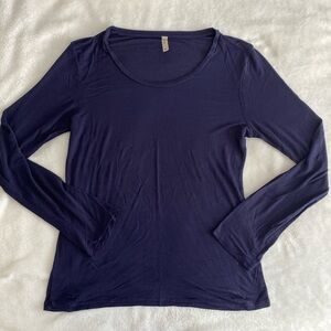 Super sheer navy long sleeve scoop neck shirt
